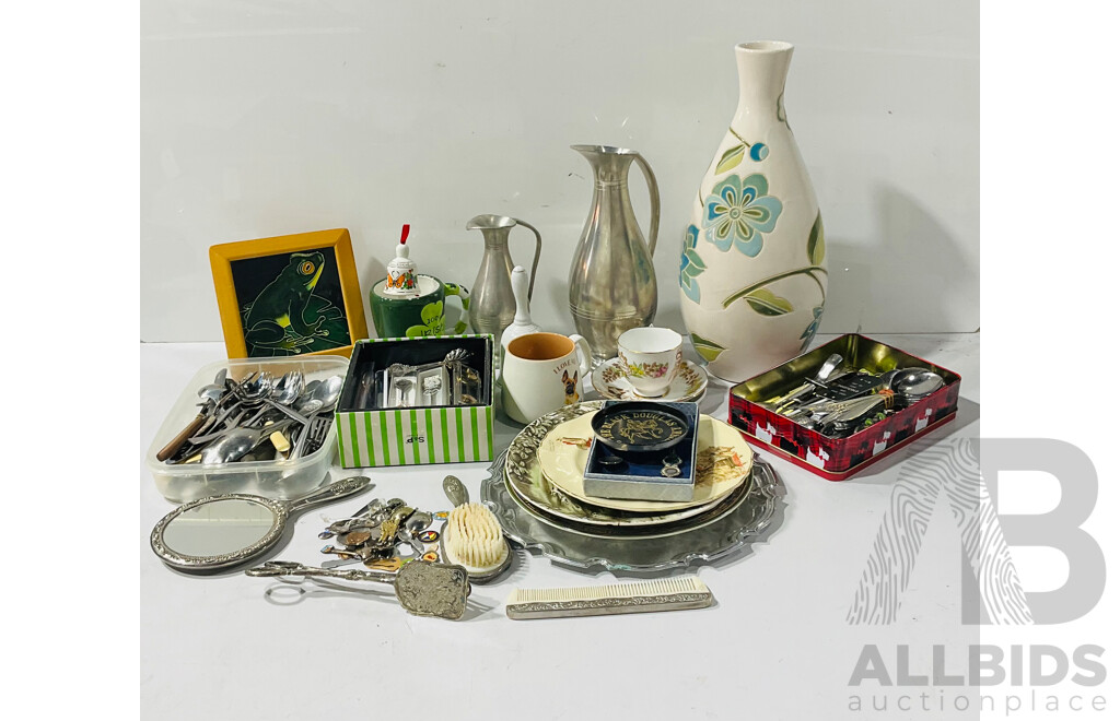 Collection Decorator Items Including Souvenir Teaspoons, Flatwear, Pewter and More