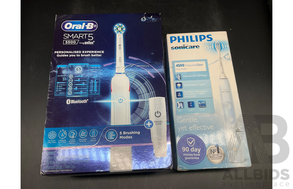 Electric Toothbrush - ORAL-B Smart5 5500 and PHILIPS Sonicare 4500 - Lot of 2