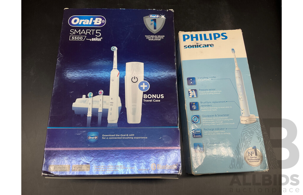 Electric Toothbrush - ORAL-B Smart5 5500 and PHILIPS Sonicare 4500 - Lot of 2