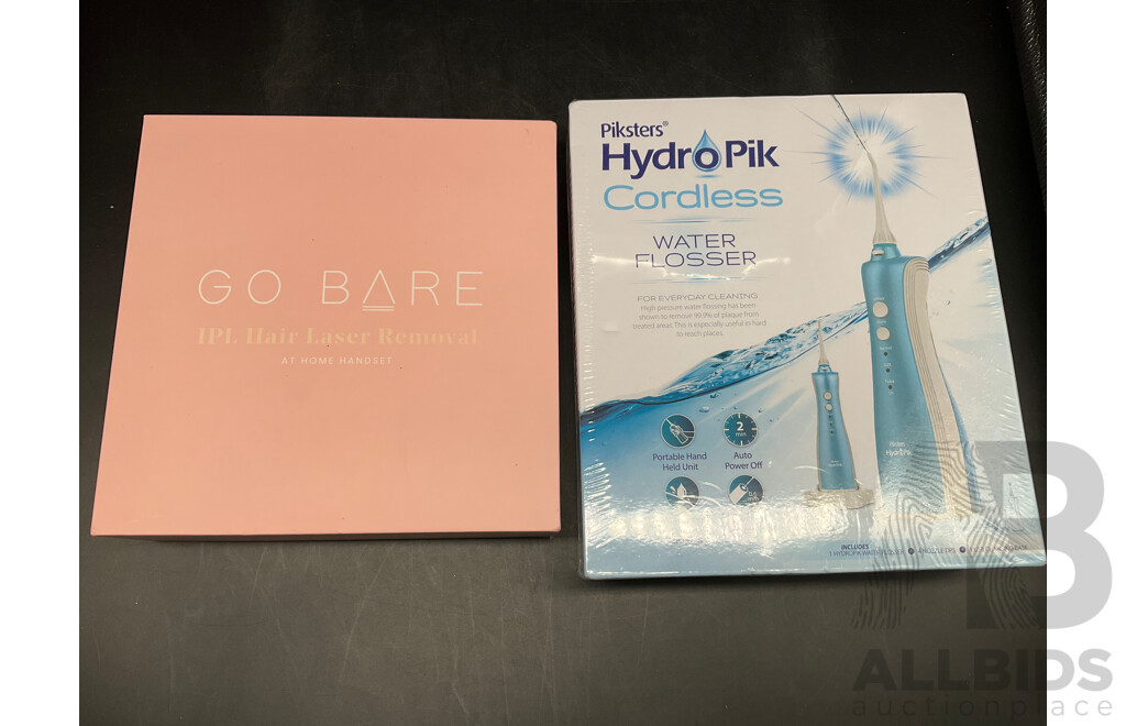 GO BARE  IPL Laser Removal, HYDRO PIK Cordless Water Flosser - Lot of 2