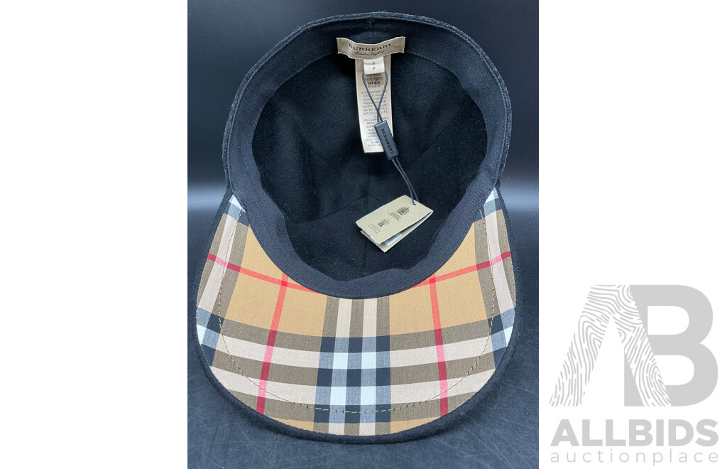 Moulded Black Wool Cashmere Checkered Baseball Cap Hat Branded BURBERRY Size S