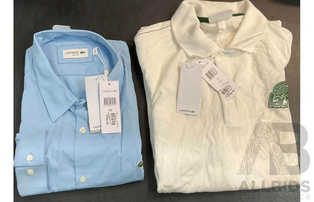 LACOSTE Men's White Polo Size 7 & Men's Blue Shirt Size 46