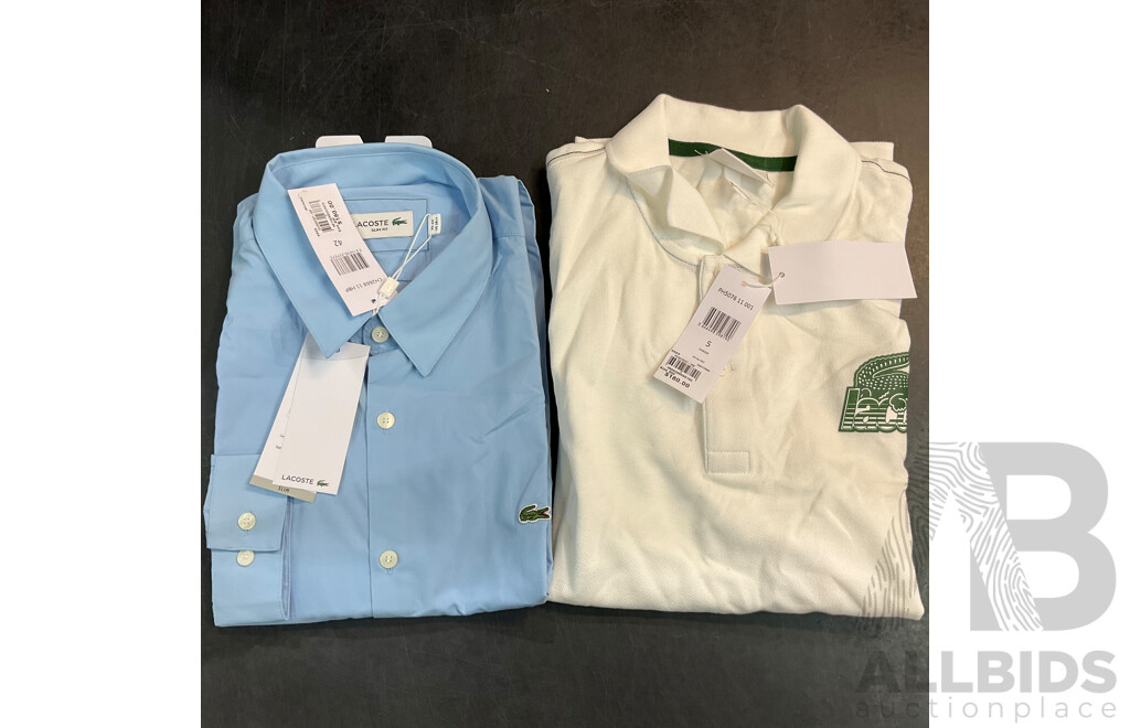 LACOSTE Men's White Polo Size 5 & Men's Blue Shirt Size 42