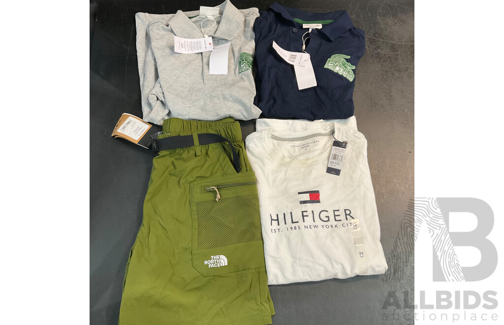 TOMMY HILFIGER, LACOSTE, the NORTH FACE POLO Shirt/Pants /T-shirt, Size S/M/ 3/5 - Lot of 4