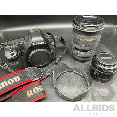 CANON EOS 5D Mark II Camera, CANON Lens EF 35mm, SIGMA Lens Macro 24-70mm - Lot of 3