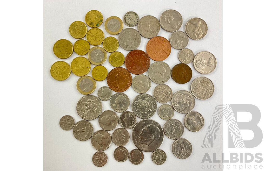 Collection of New Zealand, USA and Euro Coins