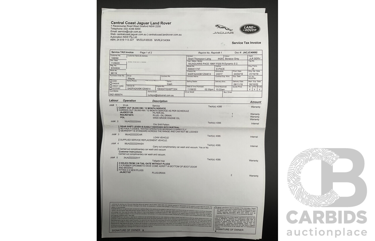 06/2019 Jaguar E-Pace P200 R-Dynamic S (147kW - AWD) X540 MY19 4D Wagon Borasco Grey Turbo 2.0L