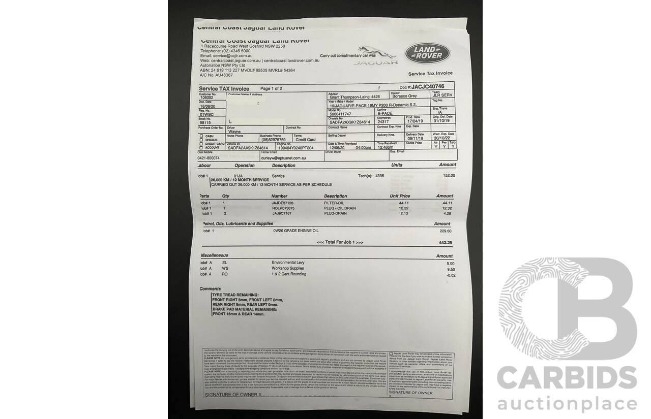 06/2019 Jaguar E-Pace P200 R-Dynamic S (147kW - AWD) X540 MY19 4D Wagon Borasco Grey Turbo 2.0L