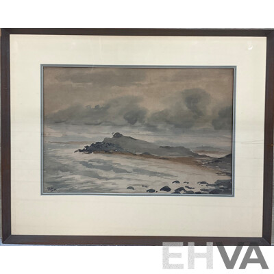 GEORGE WILSON COOPER, Headlands Painting, Watercolour on Paper with Frame ( 49x61x3cm)