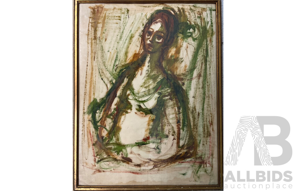 PAUL DELPRAT, Portrait of a Seated Woman Painting, Oil on Paper with Frame (67x52cm)