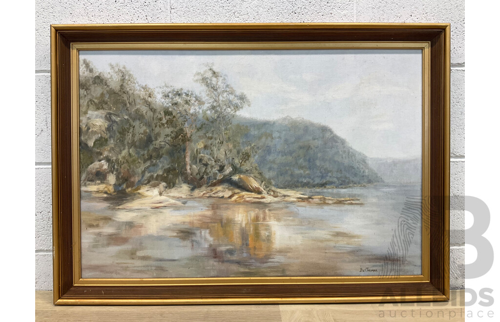 BETTINE THOMAS, Serene River View Painting, Oil on Canvas (84x59x4cm)