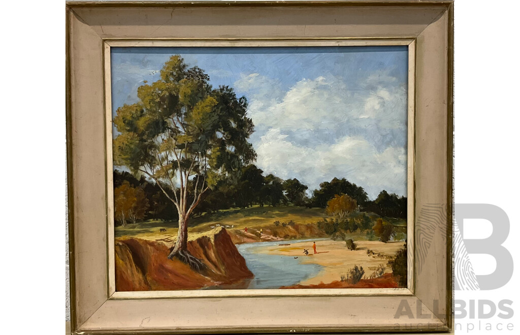 W.E.R WILSON, Black Ducks, Tingha, Oil on Board  (39x47x3cm)