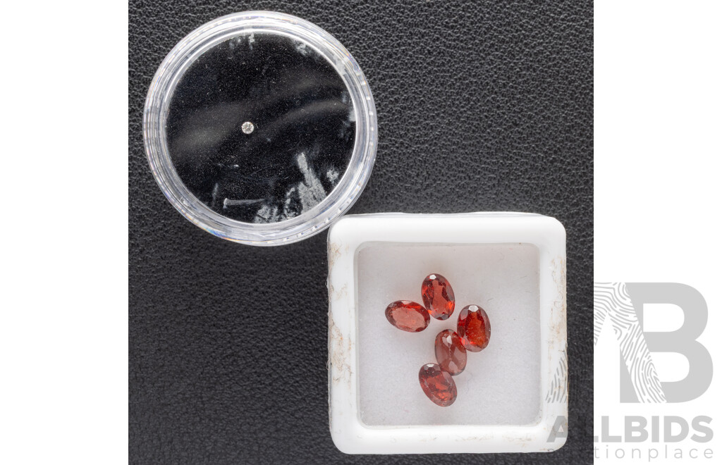 Diamond Single Unset 0.01CT & Garnet (5) Unset Oval Cut Gemstones, 2.75CT