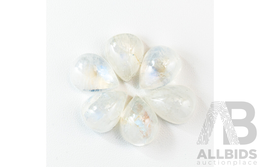 Moonstone, (6) Unset Pear Shaped Cabochon Gemstones, 10.75CT