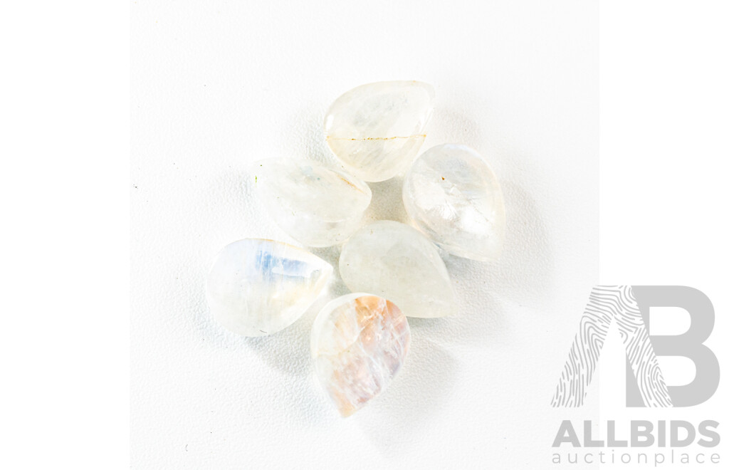 Moonstone, (6) Unset Pear Shaped Cabochon Gemstones, 10.75CT