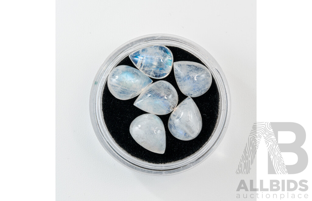 Moonstone, (6) Unset Pear Shaped Cabochon Gemstones, 9.95CT