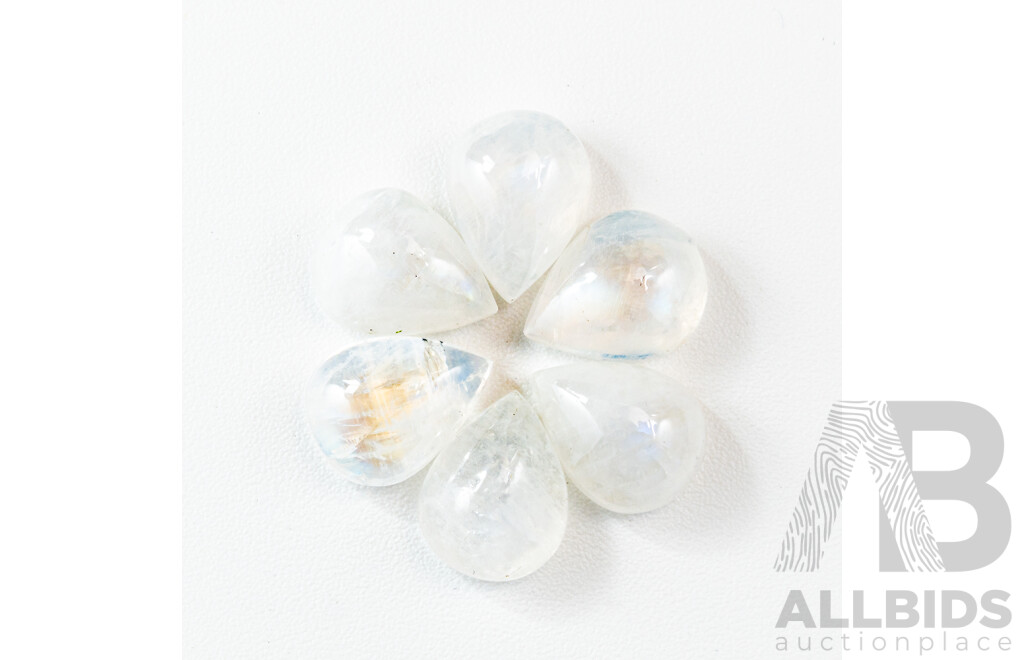 Moonstone, (6) Unset Pear Shaped Cabochon Gemstones, 9.95CT