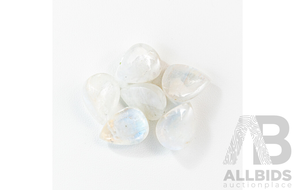 Moonstone, (6) Unset Pear Shaped Cabochon Gemstones, 9.95CT