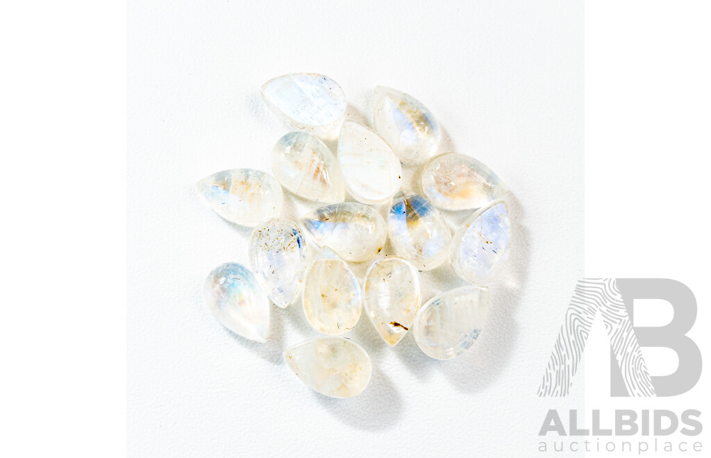 Moonstone, (15) Unset Pear Shaped Cabochon Gemstones, 7.45CT