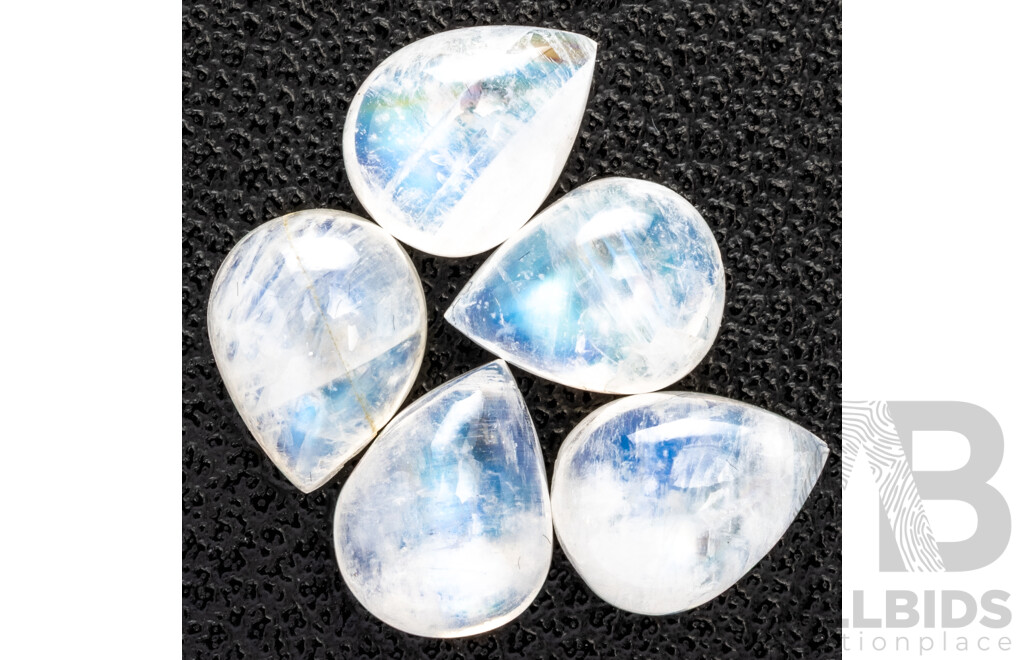 Moonstone, (5) Natural Unset Pear Cabochons, 9.0ct
