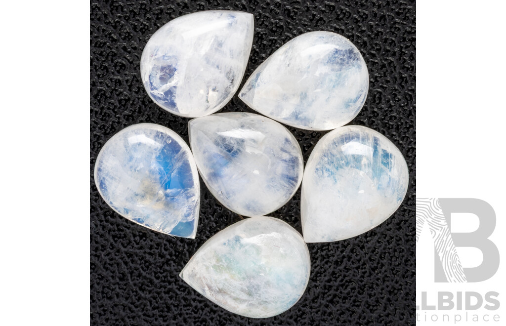 Moonstone, (6) Natural Unset Pear Cabochons, 10.90ct