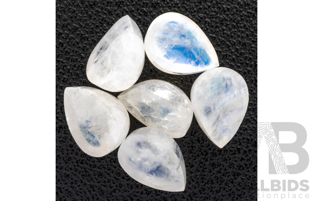 Moonstone, (6) Natural Unset Pear Cabochons, 10.90ct