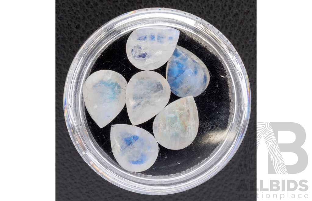 Moonstone, (6) Natural Unset Pear Cabochons, 10.90ct