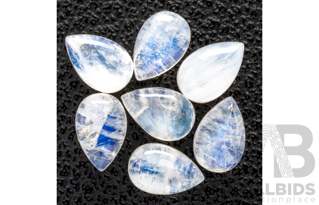 Moonstone, (7) Natural Unset Pear Cabochons, 3.60ct