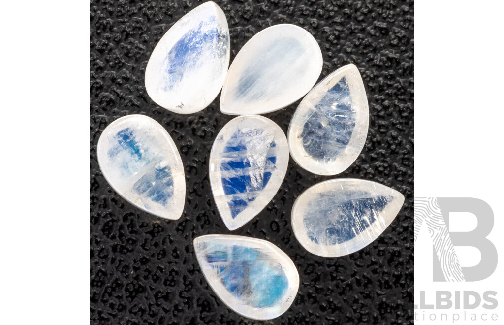 Moonstone, (7) Natural Unset Pear Cabochons, 3.60ct