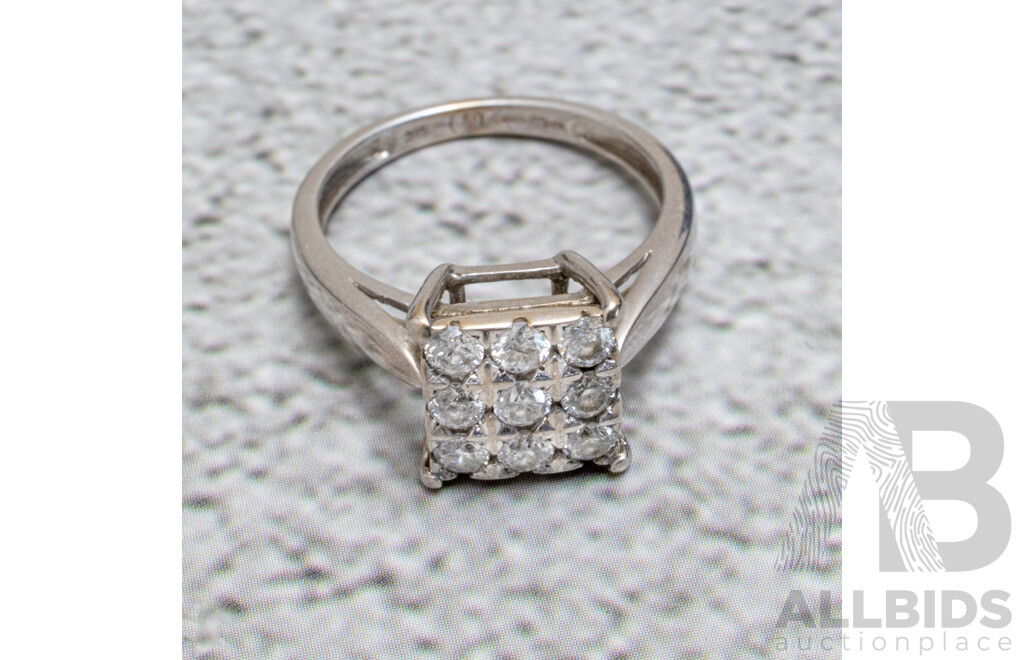 9ct White Gold Diamond Cluster Ring, TDW 0.50ct, Size K, 2.66 Grams