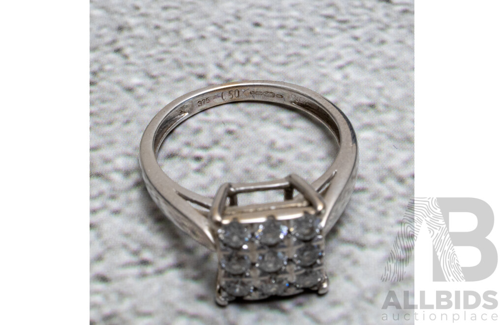 9ct White Gold Diamond Cluster Ring, TDW 0.50ct, Size K, 2.66 Grams