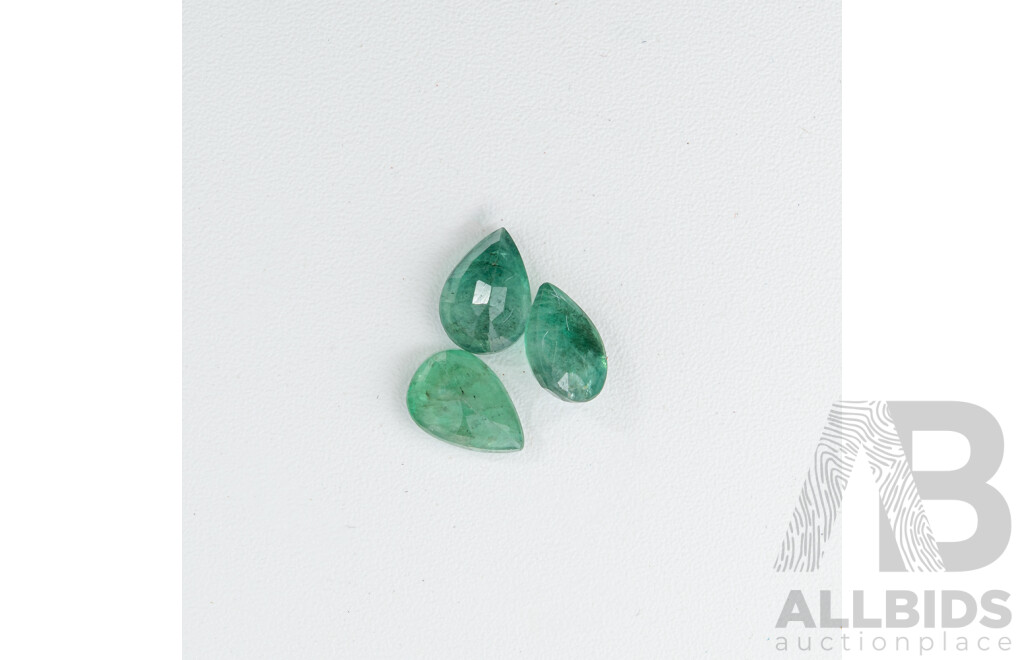 Natural Emerald (3) Unset Pear Shaped Gemstones, 1.90ct
