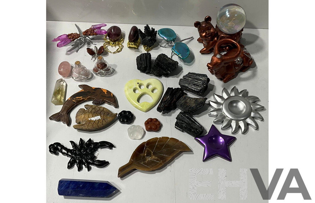 Collection of Various Decorative Stands, Animals, Crystals and More