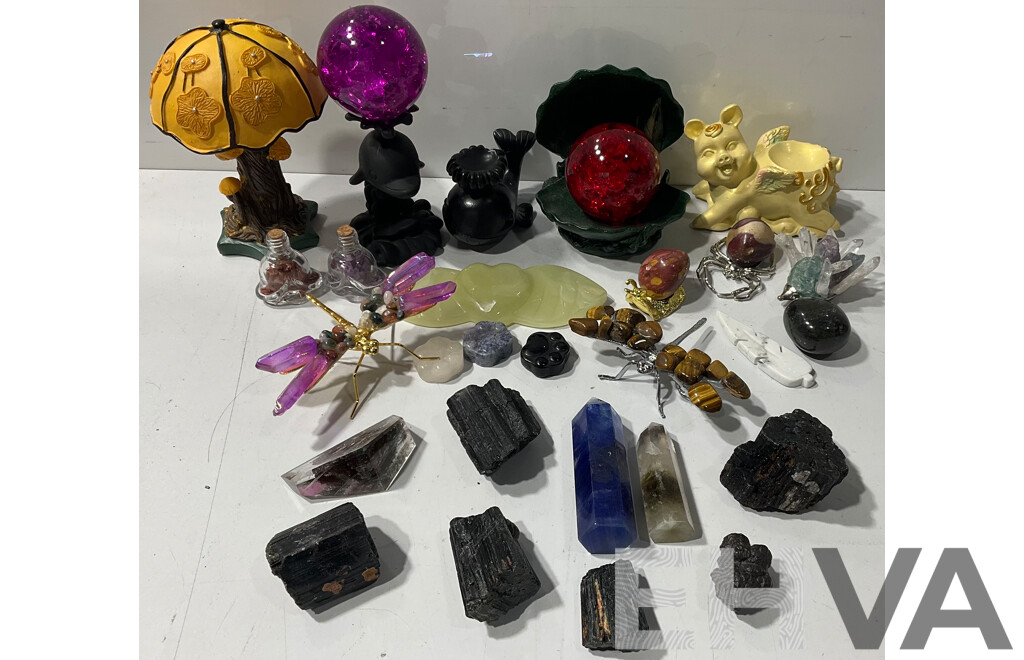 Collection of Various Decorative Crystals, Animals, Stands, Rocks and More