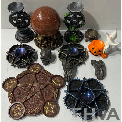 Collection of Different Pentagram Candle Holders, and Crystal Ball Stands and More