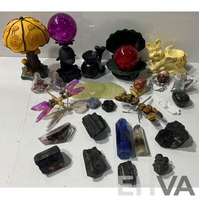 Collection of Various Decorative Crystals, Animals, Stands, Rocks and More