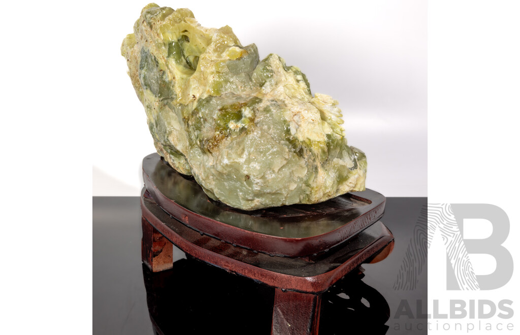 Large Carved Chinese Polished  Mountain Scene on Carved Wooden Stand