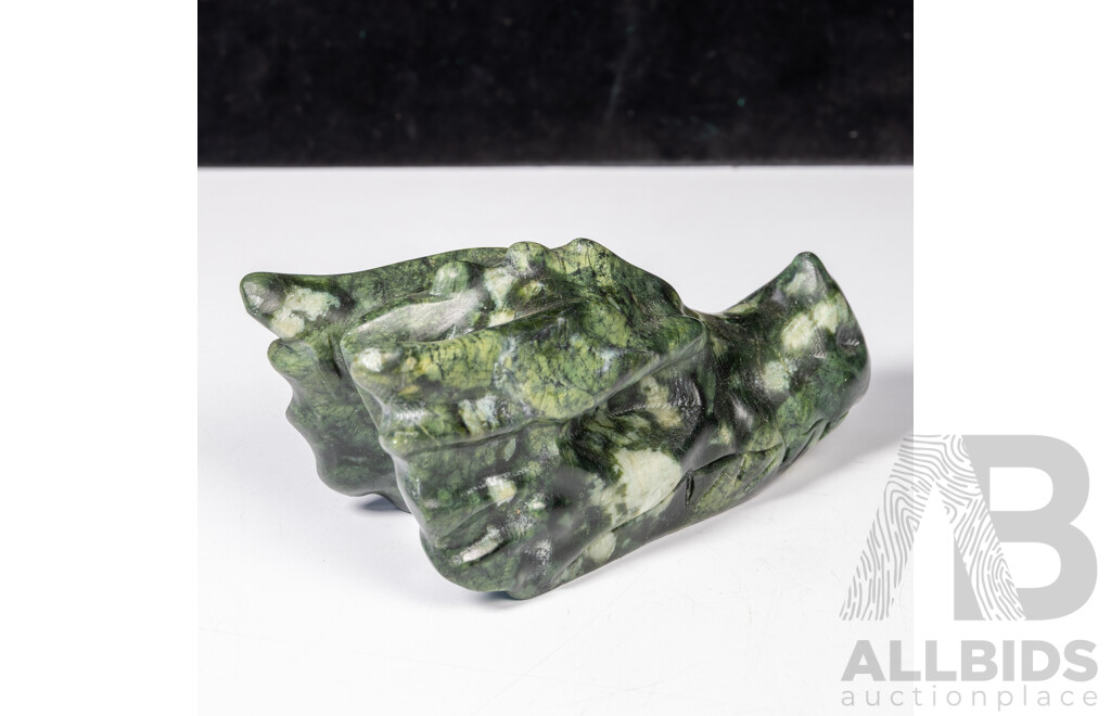 Carved Dark Green Soft Stone Dragons Skull Figure