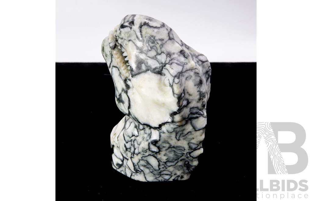 Carved Spotted Marble Dinosaur Tyrannosaurus Bust Figure