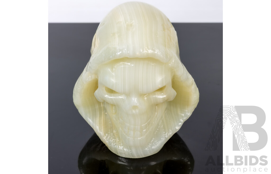 Carved Green Onyx Deaths Head Bust Figure