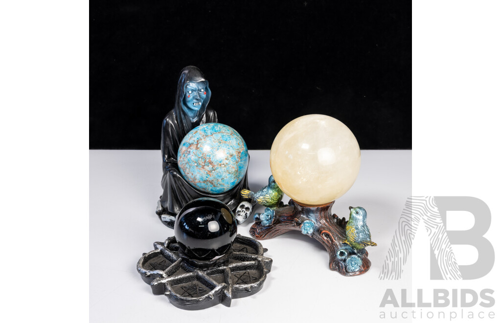 Collection Carved Stone Spheres on Composite Stands
