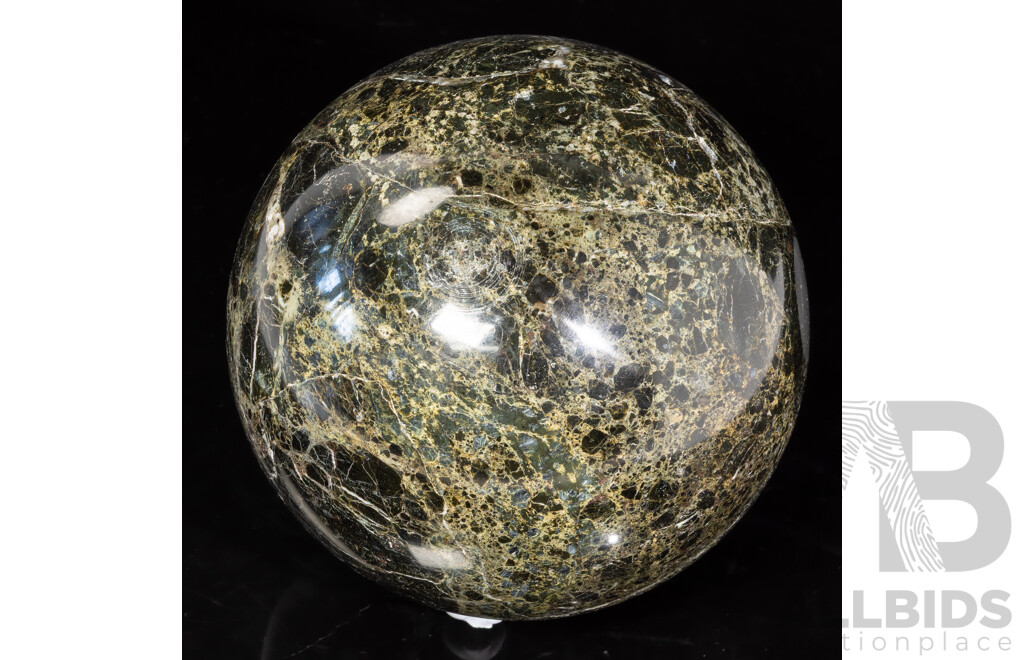 Carved Polished Stone Black Marbled Sphere