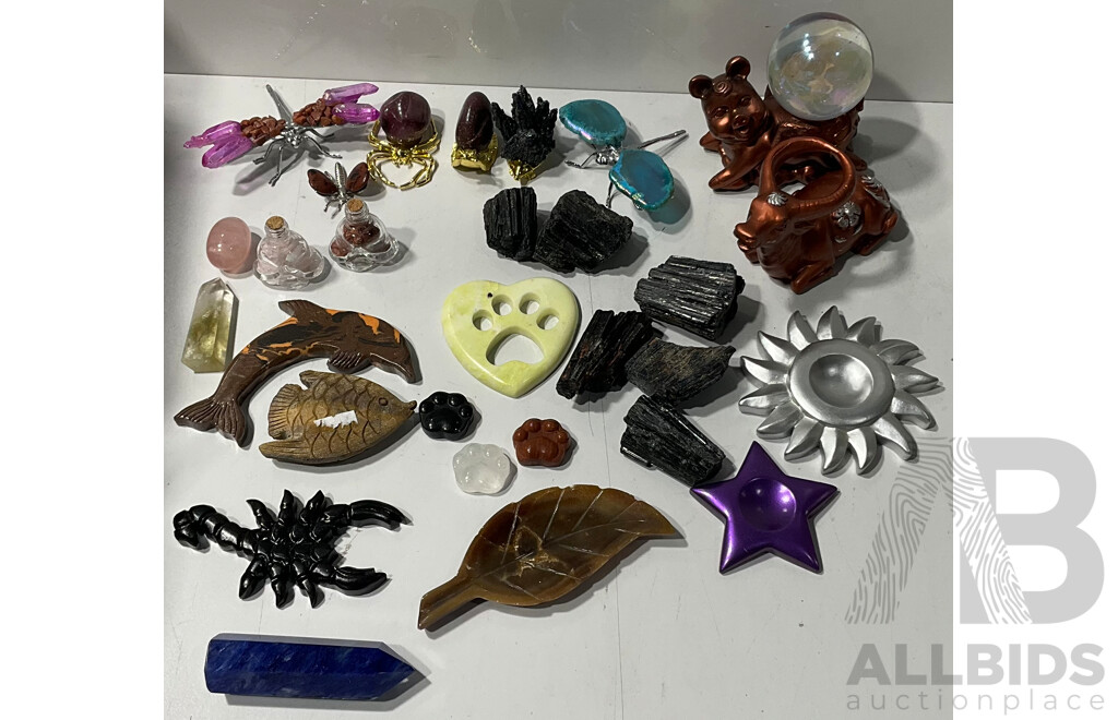 Collection of Various Decorative Stands, Animals, Crystals and More