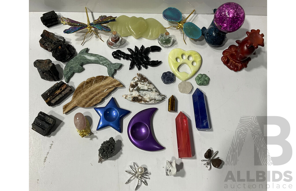 Collection of Various Decorative Stands, Animals, Crystals, Rocks and More