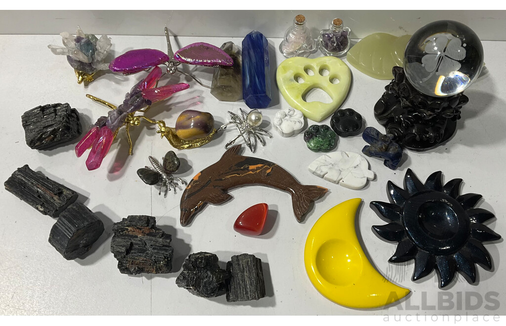 Collection of Various Decorative Animals, Crystals, Stands and More