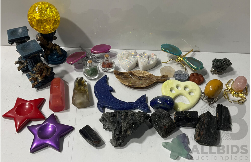 Collection of Various Decorative Stands, Crystals, Animals and More