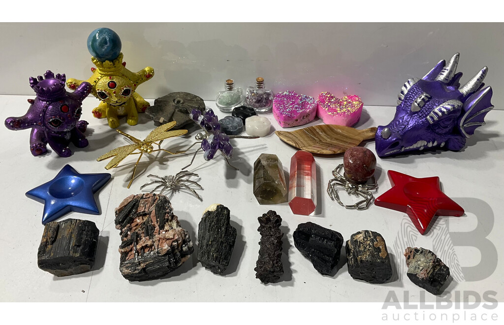 Collection of Various Decorative Crystals, Animals, Stands, Rocks and More