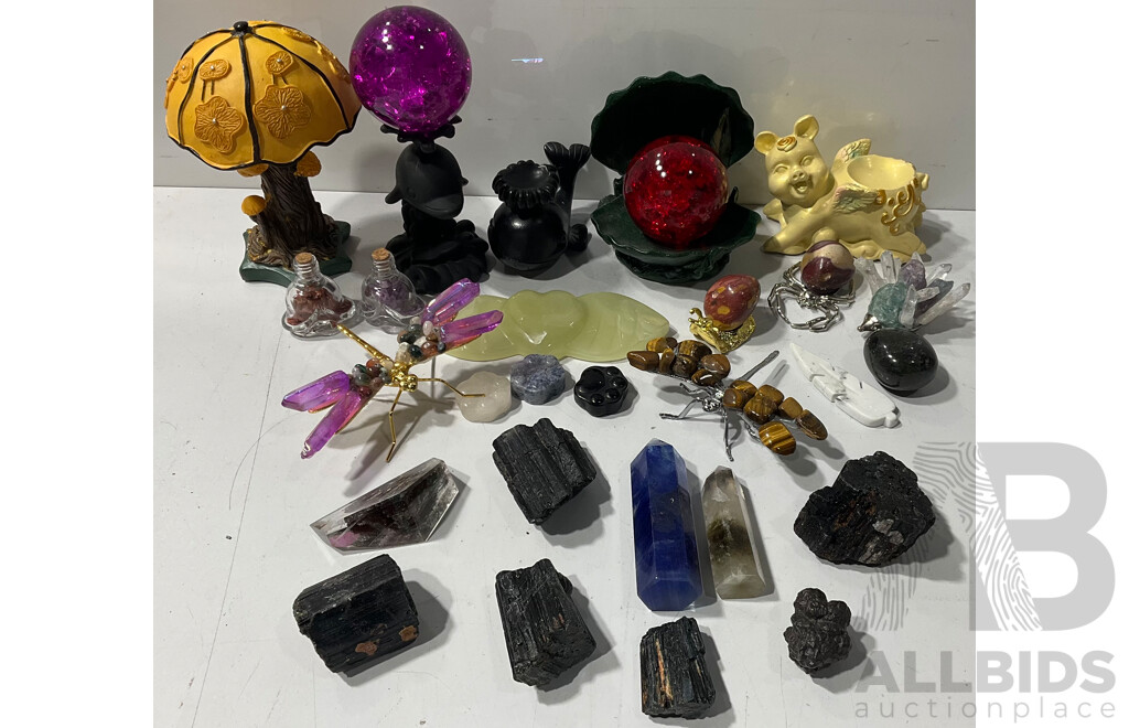 Collection of Various Decorative Crystals, Animals, Stands, Rocks and More