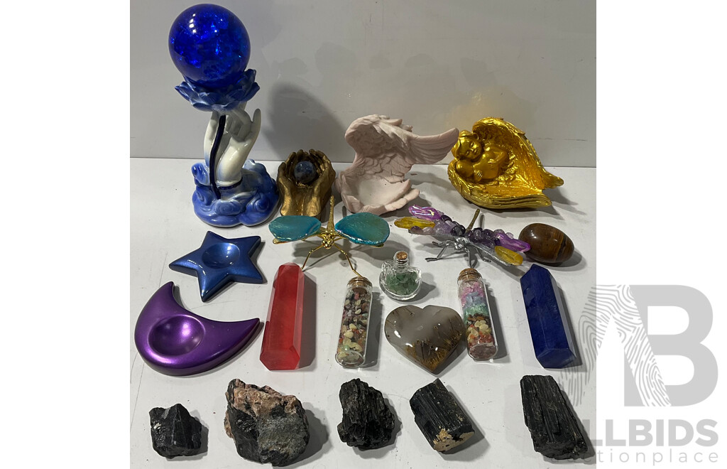 Collection of Various Decorative Crystals, Animals, Crystal Stands, Rocks and More