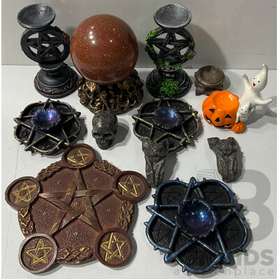 Collection of Different Pentagram Candle Holders, and Crystal Ball Stands and More